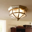 Retro brass octagonal copper ceiling lamp for living room glass light