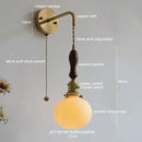 Vintage brass and dark wood led wall lamps bedroom glass sconce