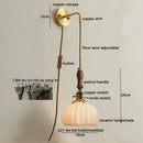 Vintage brass and dark wood led wall lamps bedroom glass sconce