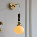 Vintage brass and dark wood led wall lamps bedroom glass sconce
