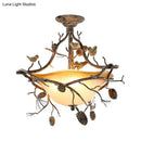 DecorBites™ Country Bronze 3-Light Bowl Semi Flush Mount with Frosted Glass - Ideal for Bedroom Lighting