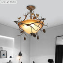 DecorBites™ Country Bronze 3-Light Bowl Semi Flush Mount with Frosted Glass - Ideal for Bedroom Lighting