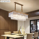 DecorBites™ Country Dining Room Island Lamp with Rectangular Crystal Shade - 8 Bulbs Hanging Light Kit