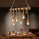 DecorBites™ Country Hemp Rope Pendant Lighting with Bamboo Stick - 6 Bulbs, Brown Finish