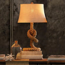 DecorBites™ Country Style Fabric Empire Shade Table Lamp: 1-Light Night Light with Rope Pedestal in Flaxen