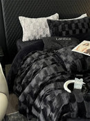 Decorbites cozy faux rabbit fur bedding set black & grey bedroom