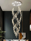 Modern gold crystal ceiling chandelier staircase light dining room