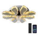 Modern silver crystal ceiling fan living room leaf chandelier