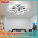 Modern silver crystal ceiling fan living room leaf chandelier