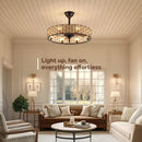 DecorBites™ Crystal Ceiling Fan with Birdcage Design, Iron Lampshade, Variable Frequency Remote Control