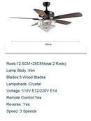 Luxury black and dark wood crystal ceiling fan for living room