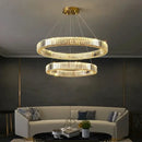 Luxury gold double ring crystal ceiling pendant chandelier dining room