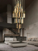 Modern copper crystal ceiling pendant light – dining room geometric glass