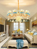 Luxe gold & blue ceramic crystal chandelier living room lighting