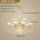 Luxe gold & blue ceramic crystal chandelier living room lighting