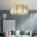 Modern gold & blue leaf crystal chandelier dining room light