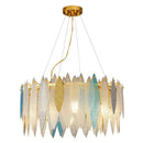 Modern gold & blue leaf crystal chandelier dining room light