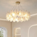 Elegant white leaf crystal chandelier for living room gold mount