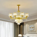 Retro gold multi tier crystal chandelier living room light