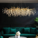 Golden branch crystal chandelier dining room leaf pendant light