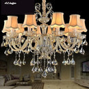 Modern gold crystal chandelier light bedroom with beige shades