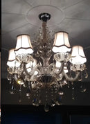 Modern gold crystal chandelier light bedroom with beige shades