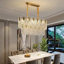 Modern fan crystal chandelier gold tiered living room ceiling lamp