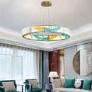 Modern blue & amber crystal chandelier pendant dining room light