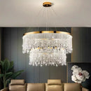 Luxury gold circular crystal chandelier pendant light for dining room