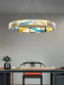 Abstract stained glass crystal chandelier ring dining room light