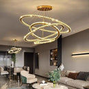Modern golden interlocking ring crystal chandelier living room light
