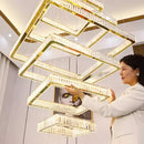 Modern gold cascading crystal chandelier stair pendant lamp