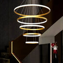 Modern gold ring crystal chandelier stair pendant lamp living room