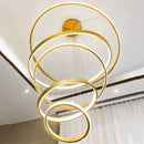 Modern gold ring crystal chandelier stair pendant lamp living room