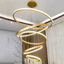 Modern gold ring crystal chandelier stair pendant lamp living room