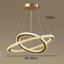 Golden interlocking ring crystal chandelier stair pendant living room