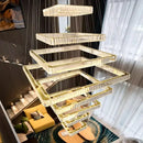 Modern gold cascading crystal chandelier stair pendant lamp