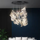 Modern sculptural glass crystal chandelier stair pendant light