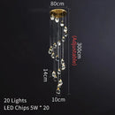 Modern brass crystal chandelier staircase pendant lamp living room