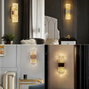 Modern textured glass led wall sconces in chrome black & gold bedroom