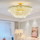 Post-modern gold and turquoise crystal light chandelier dining room