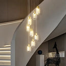 Modern gold cascading crystal loft chandelier for living room