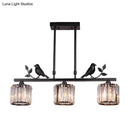 DecorBites™ Crystal Prism Island Light Fixture with Lodge Pendant and Bird-Leaf Decor