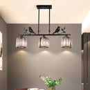 DecorBites™ Crystal Prism Island Light Fixture with Lodge Pendant and Bird-Leaf Decor