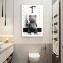 Cute bear bathroom canvas print black and white framed art