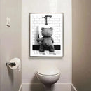 Cute bear bathroom canvas print black and white framed art