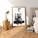 Cute bear bathroom canvas print black and white framed art