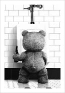 Cute bear bathroom canvas print black and white framed art