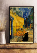 Vintage van gogh style black cute digital cats kraft paper bedroom art