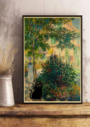 Vintage van gogh style black cute digital cats kraft paper bedroom art